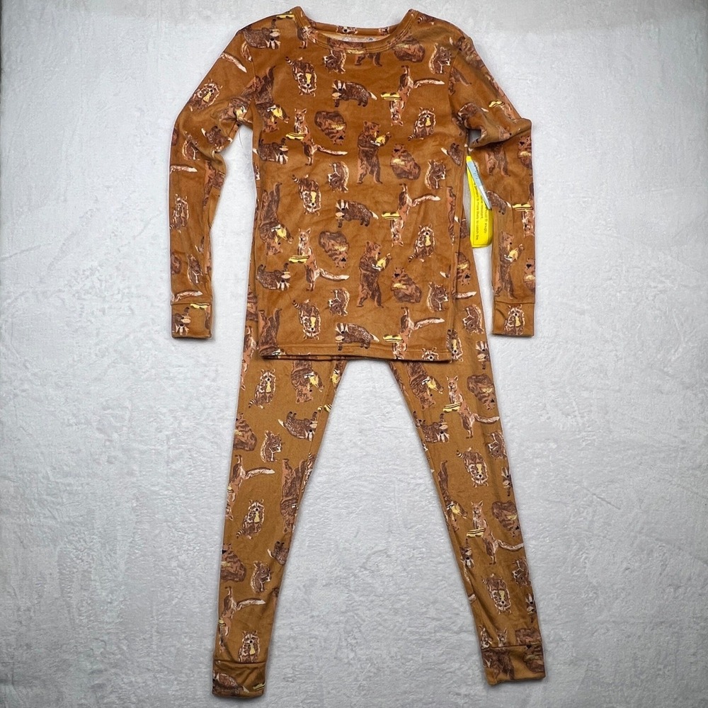 New Cat & Jack Kids Woodland Animal Snug Fit 2 Piece Pajama Set Size 14 Brown